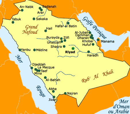 carte des villes d'arabie saoudite